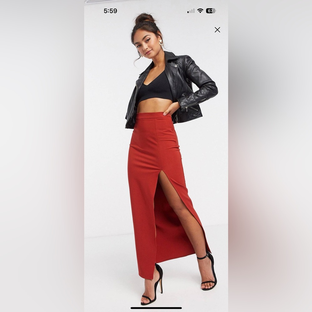 ASOS DESIGN Maxi Skirt With Thigh Split in Rust